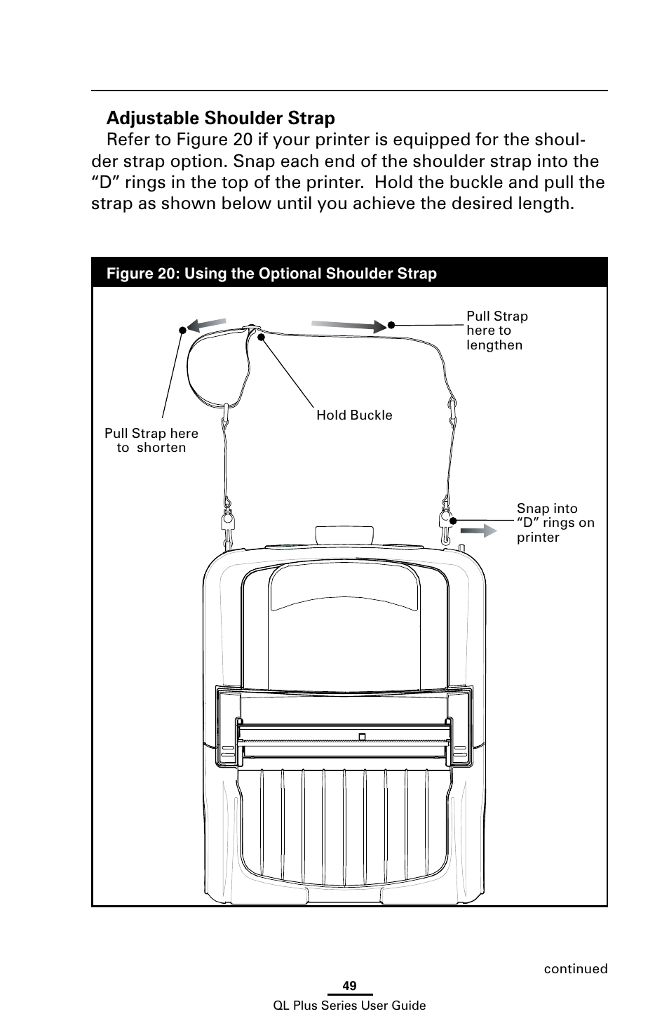 Adjustable shoulder strap | Zebra Technologies ZEBRA QL UMAN-QLP-001 User Manual | Page 49 / 86