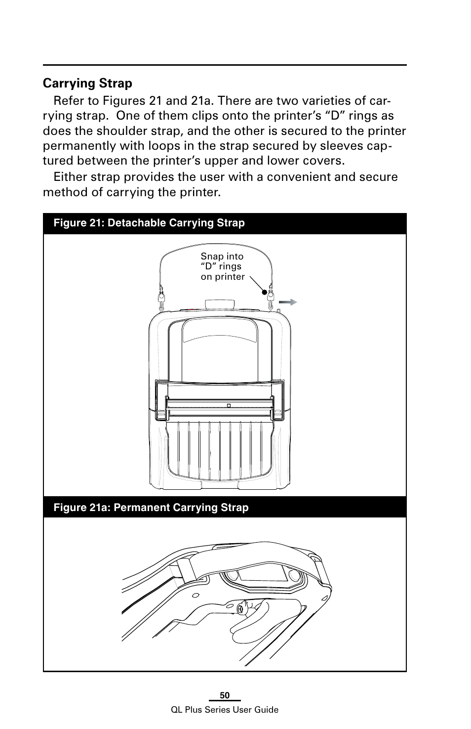 Carrying strap | Zebra Technologies ZEBRA QL UMAN-QLP-001 User Manual | Page 50 / 86