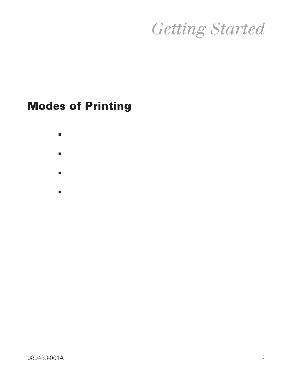 Getting started, Modes of printing 7, Modes of printing | Zebra Technologies LP 2844 User Manual | Page 15 / 54