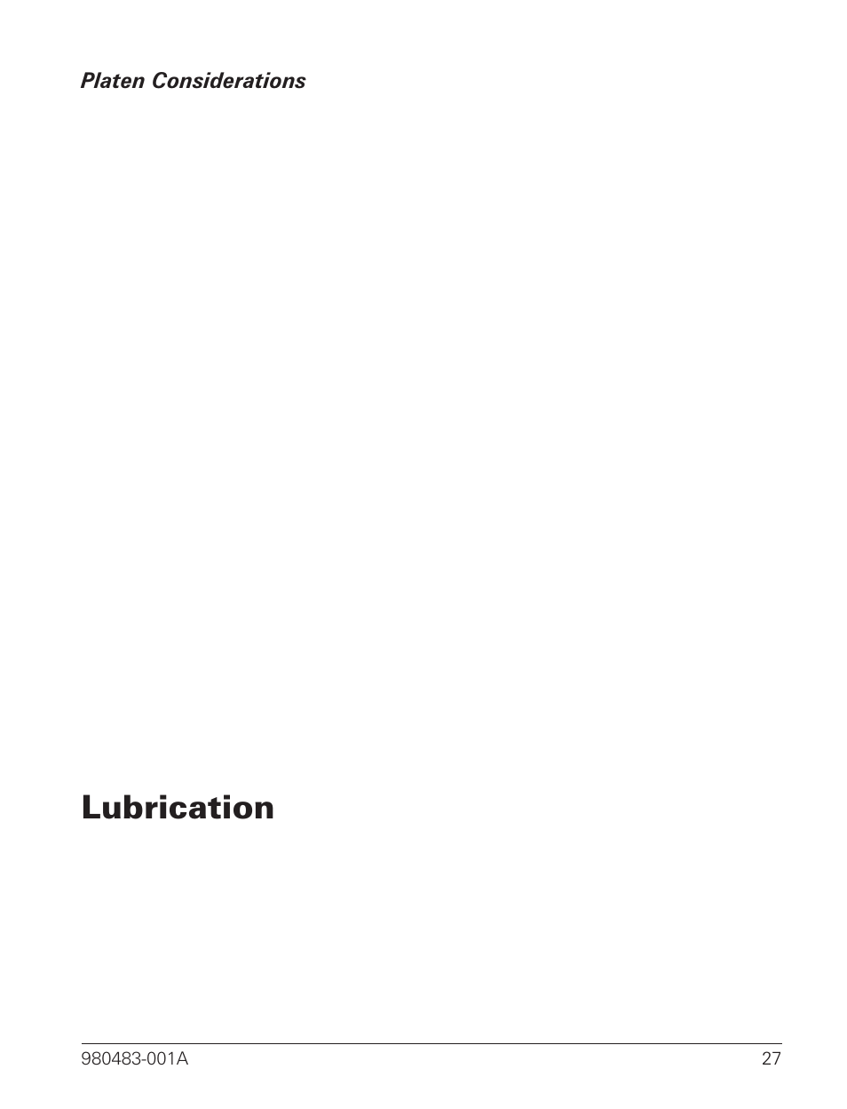 Platen considerations 27, Lubrication 27, Lubrication | Zebra Technologies LP 2844 User Manual | Page 35 / 54