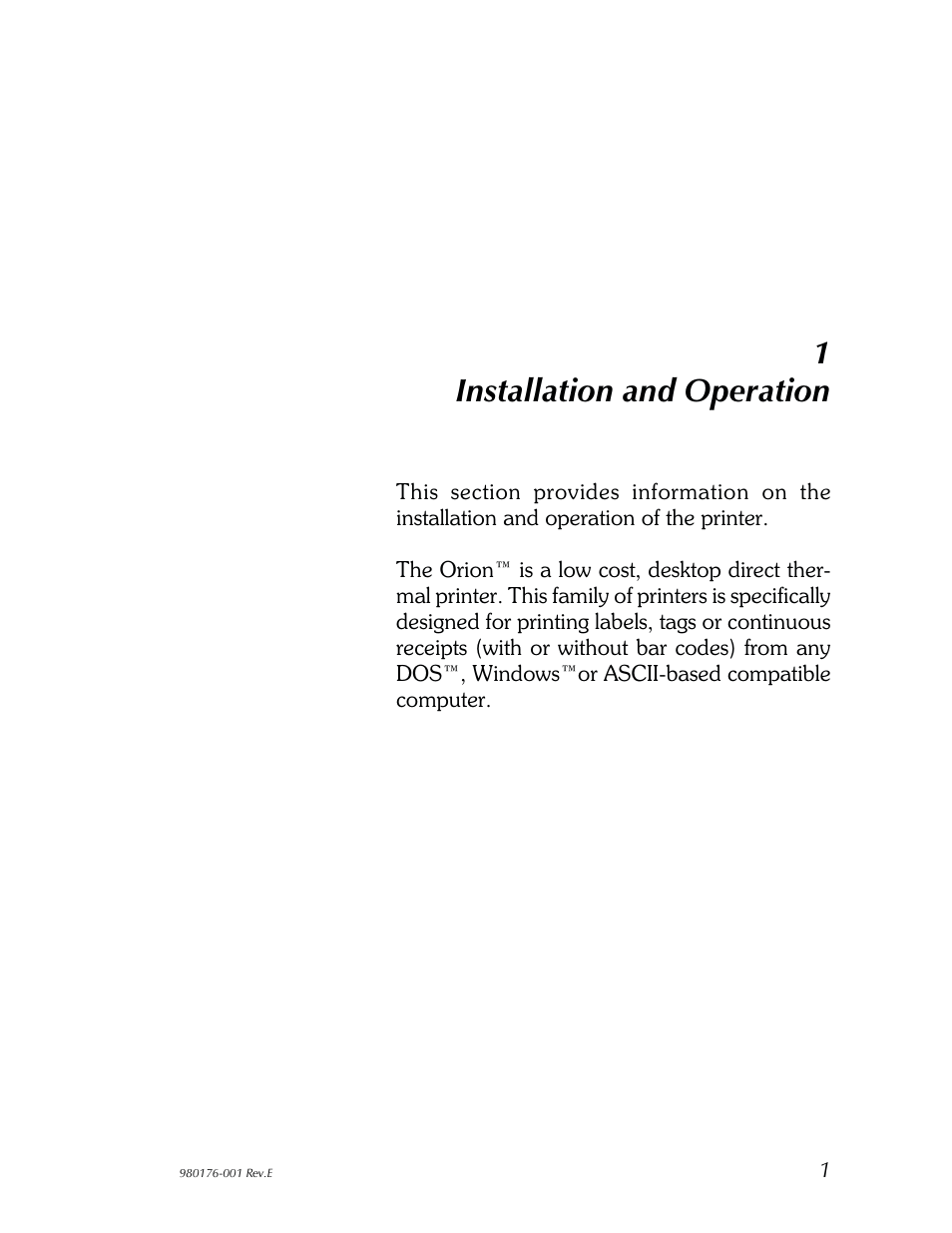 In stal la tion and op er a tion 1, 1installation and operation | Zebra Technologies LP2443 User Manual | Page 7 / 24