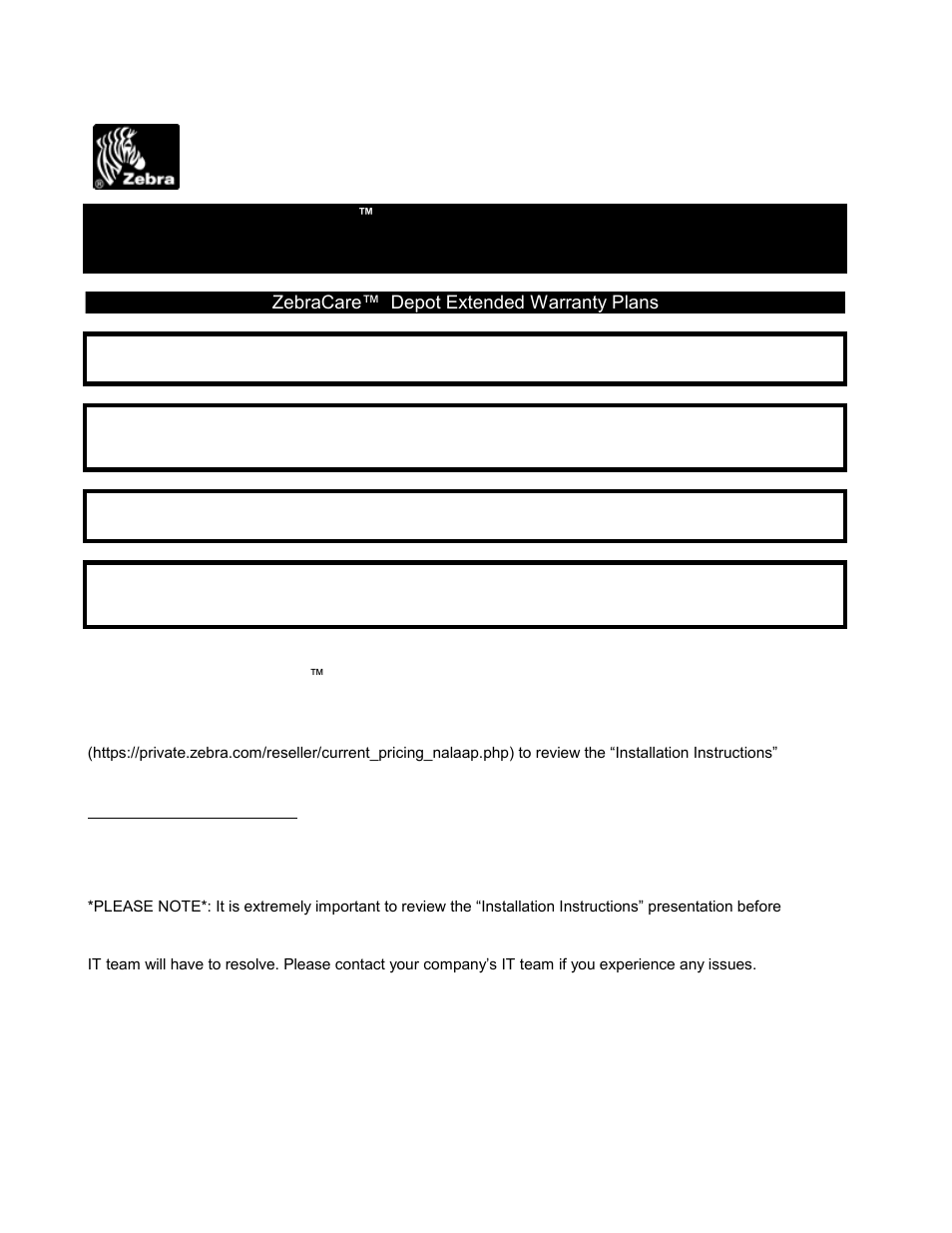 Rfid products price list zebracare zebracare, Depot service agreements for mobile printers | Zebra Technologies RXI SERIES (UHF) User Manual | Page 16 / 19