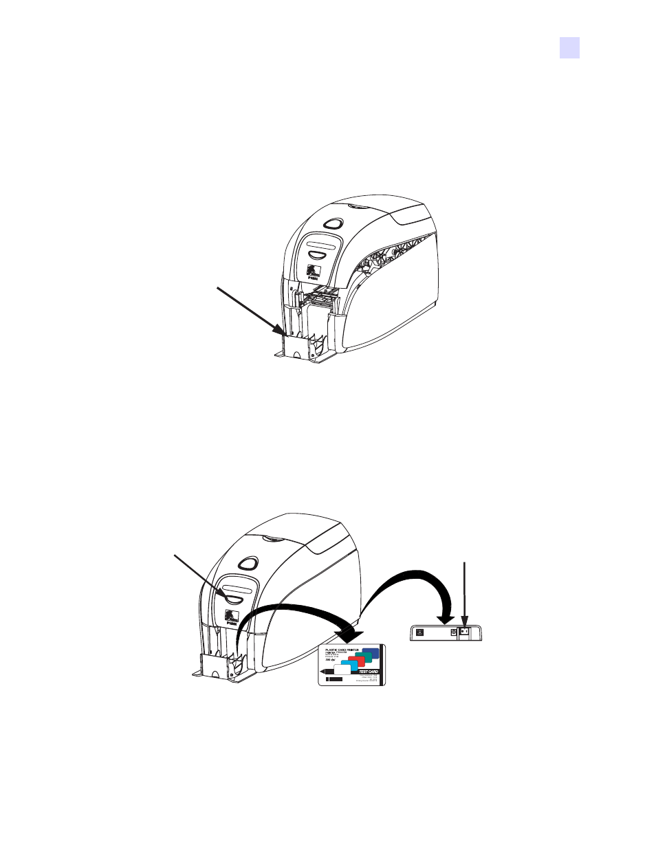 Card output hopper, Printing a test card | Zebra Technologies Zebra P120i User Manual | Page 53 / 78