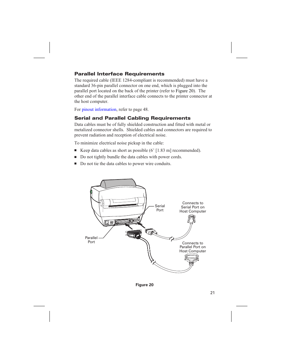 Parallel interface requirements, Serial and parallel cabling requirements | Zebra Technologies DA402 User Manual | Page 27 / 56