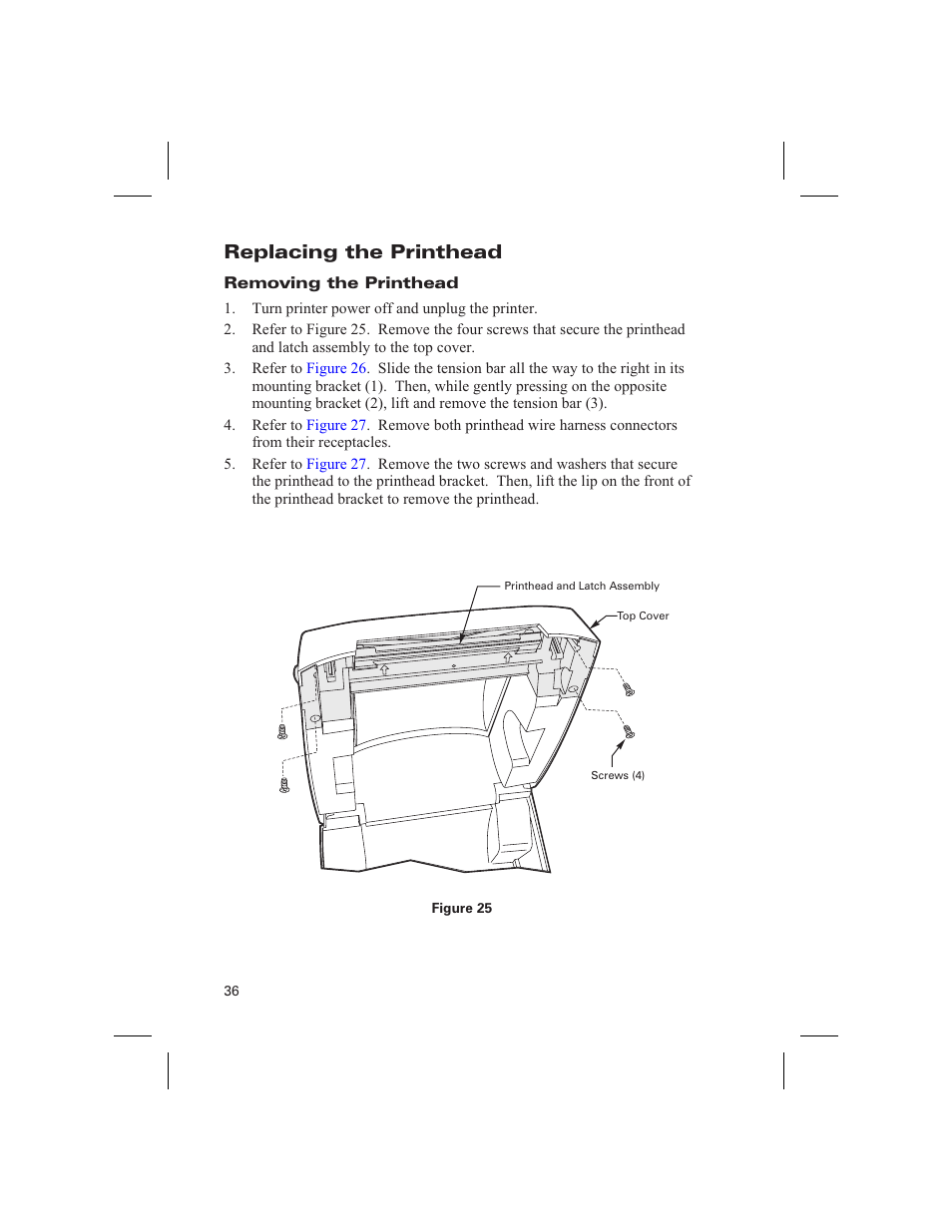 Replacing the printhead, Removing the printhead | Zebra Technologies DA402 User Manual | Page 42 / 56