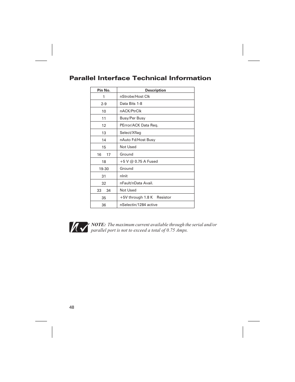 Parallel interface technical information | Zebra Technologies DA402 User Manual | Page 54 / 56