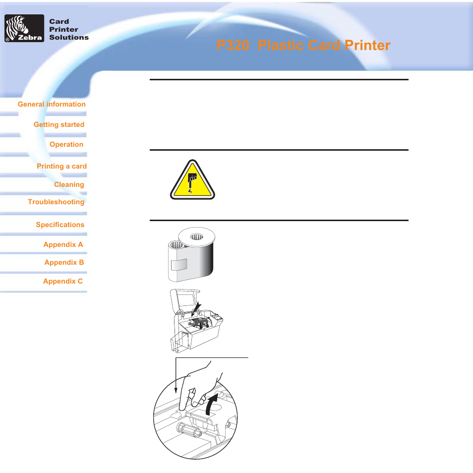 P320 i plastic card printer, Loading ribbons | Zebra Technologies P320i User Manual | Page 13 / 49