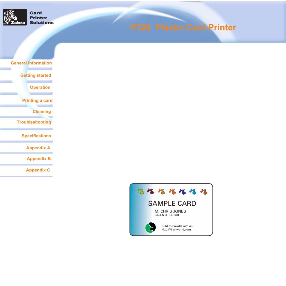 P320 i plastic card printer, Printing a sample card | Zebra Technologies P320i User Manual | Page 25 / 49