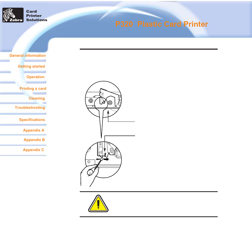 P320 i plastic card printer, Cleaning the print head | Zebra Technologies P320i User Manual | Page 28 / 49