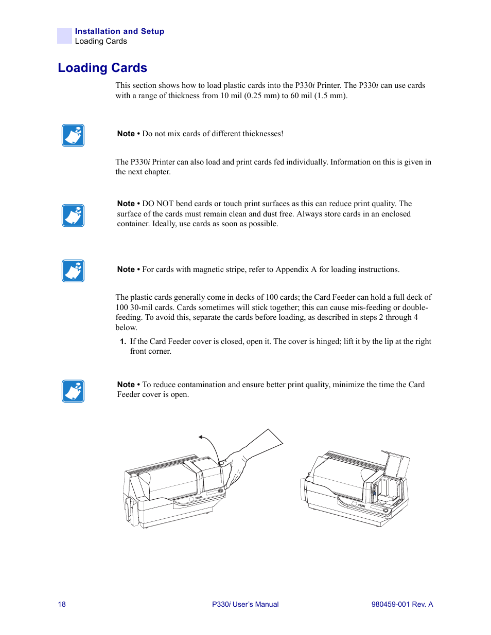 Loading cards | Zebra Technologies zebra card printer zebra p330 User Manual | Page 30 / 66