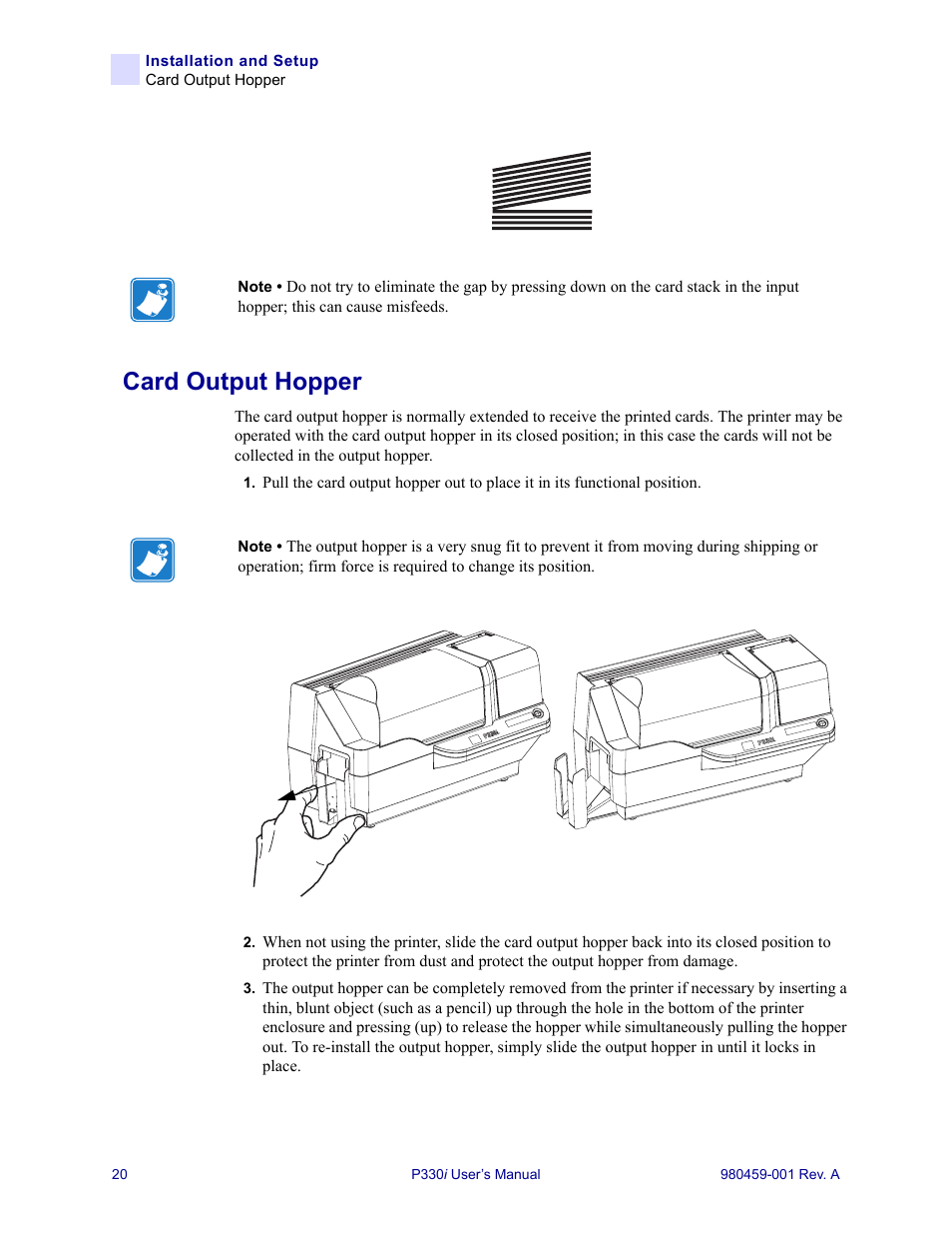 Card output hopper | Zebra Technologies zebra card printer zebra p330 User Manual | Page 32 / 66