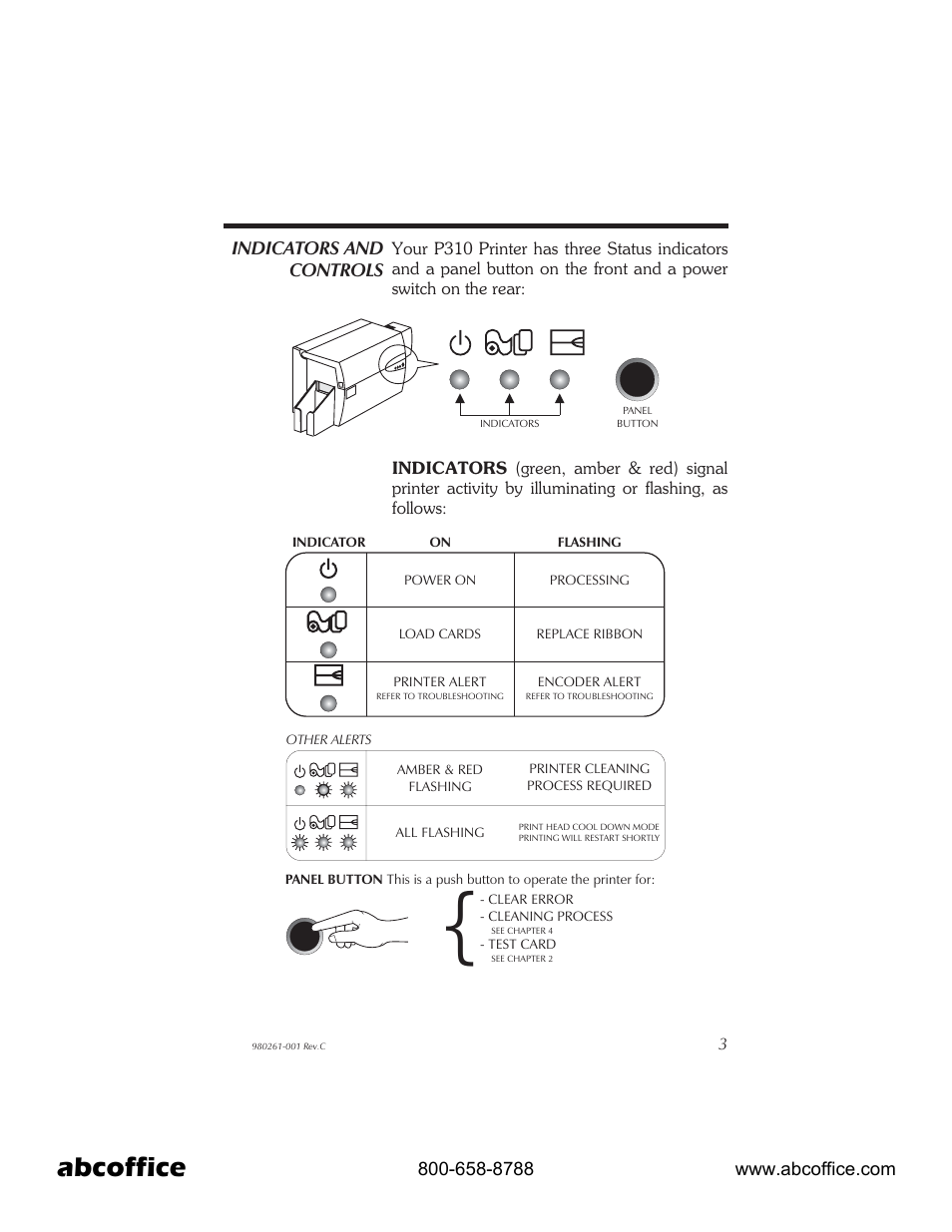 Indicators and controls 3, Abcoffice | Zebra Technologies P310 User Manual | Page 11 / 46