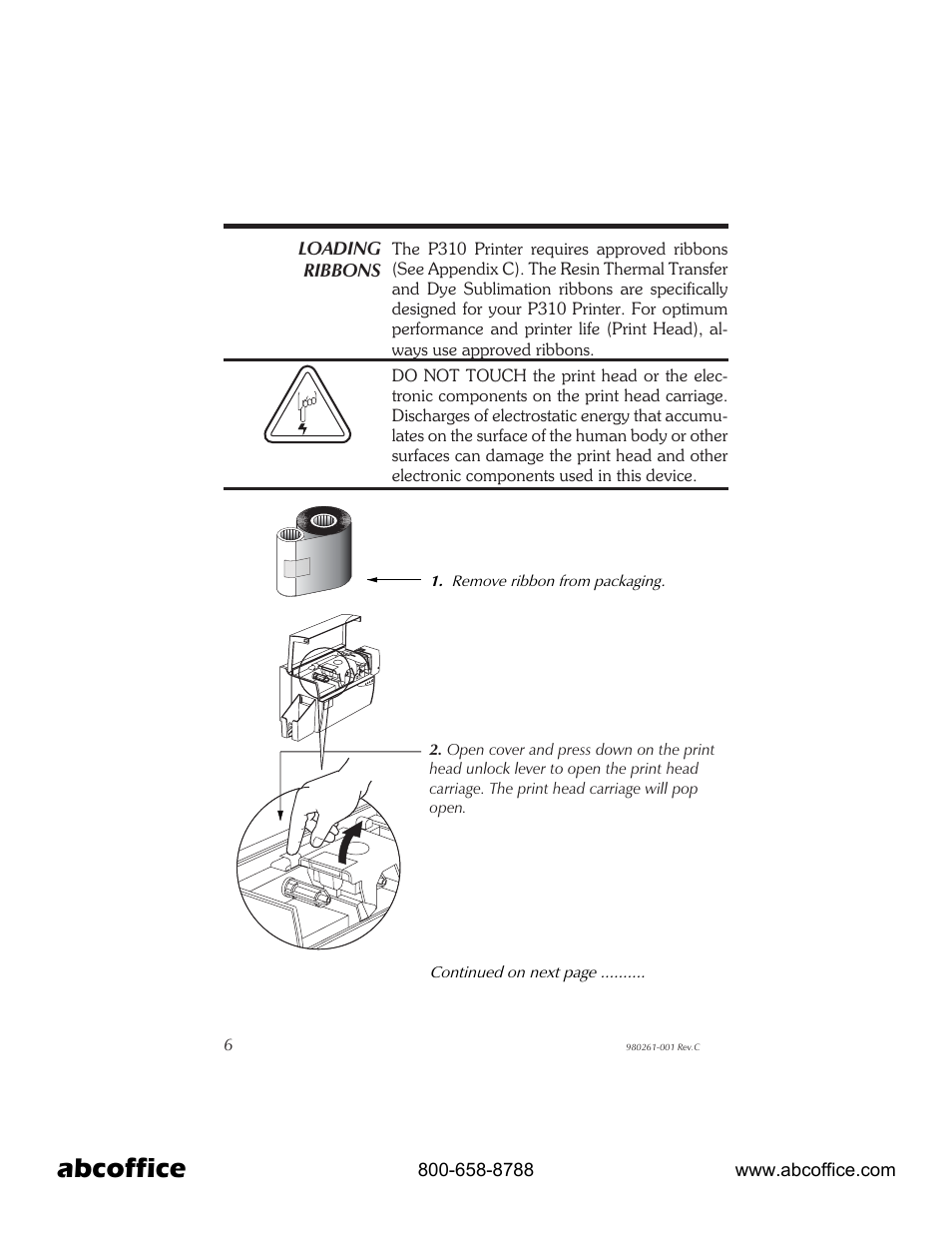 Loading ribbons 6, Abcoffice | Zebra Technologies P310 User Manual | Page 14 / 46