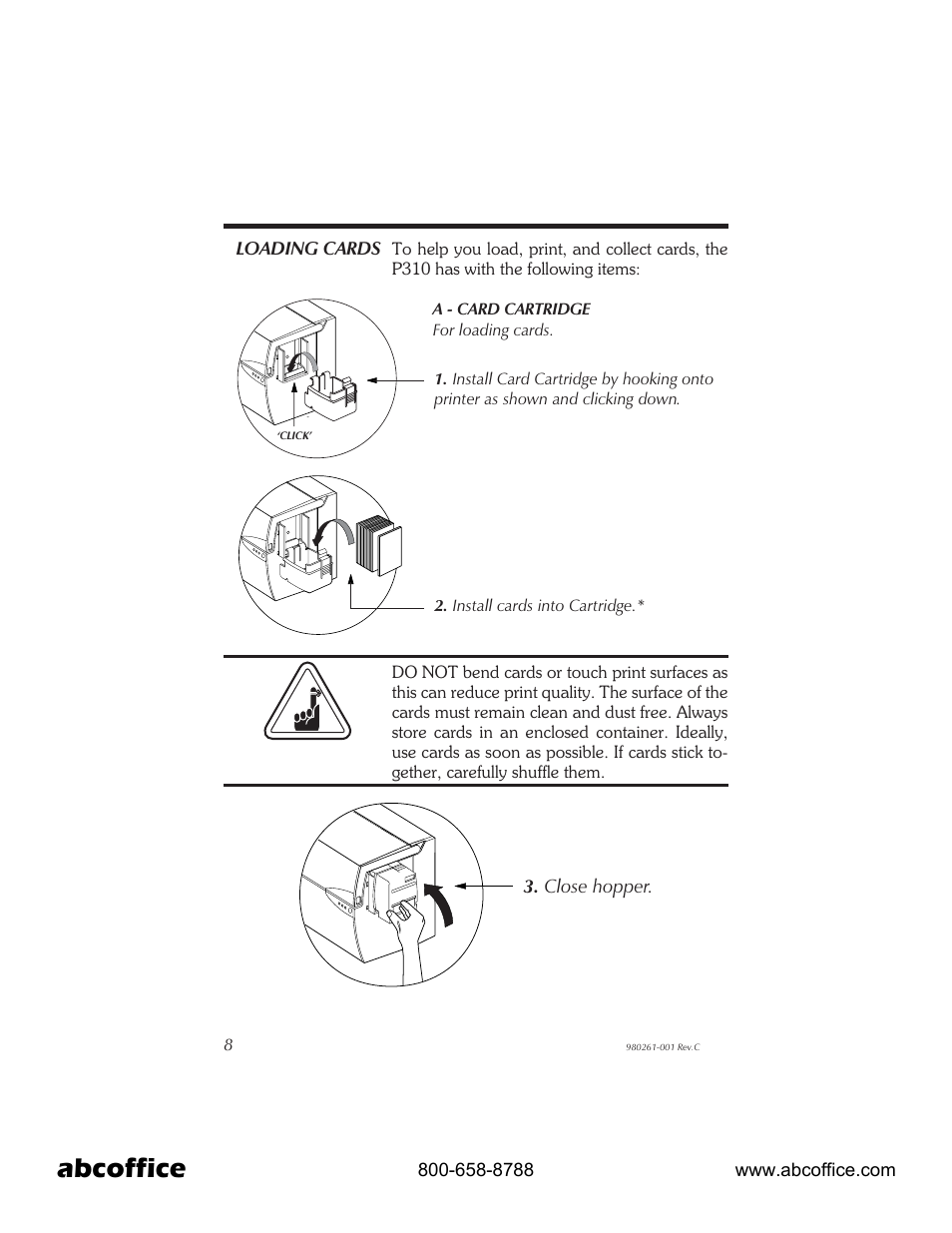 Loading cards 8, Abcoffice | Zebra Technologies P310 User Manual | Page 16 / 46