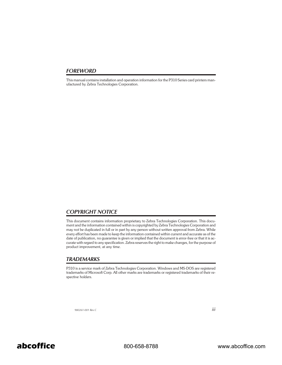 Abcoffice | Zebra Technologies P310 User Manual | Page 3 / 46
