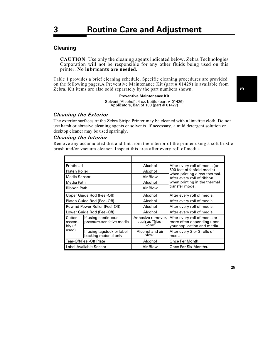 3routine care and adjustment, Cleaning | Zebra Technologies S-300 User Manual | Page 33 / 80
