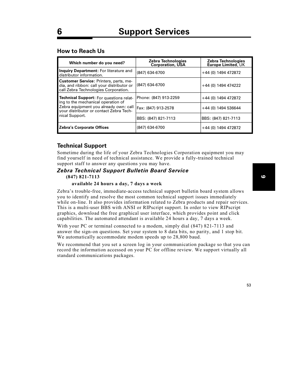 6support services | Zebra Technologies S-300 User Manual | Page 61 / 80