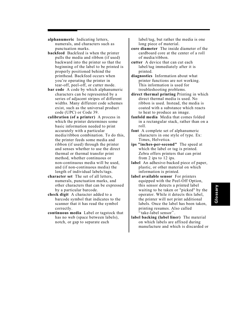 Glossary | Zebra Technologies S-300 User Manual | Page 77 / 80