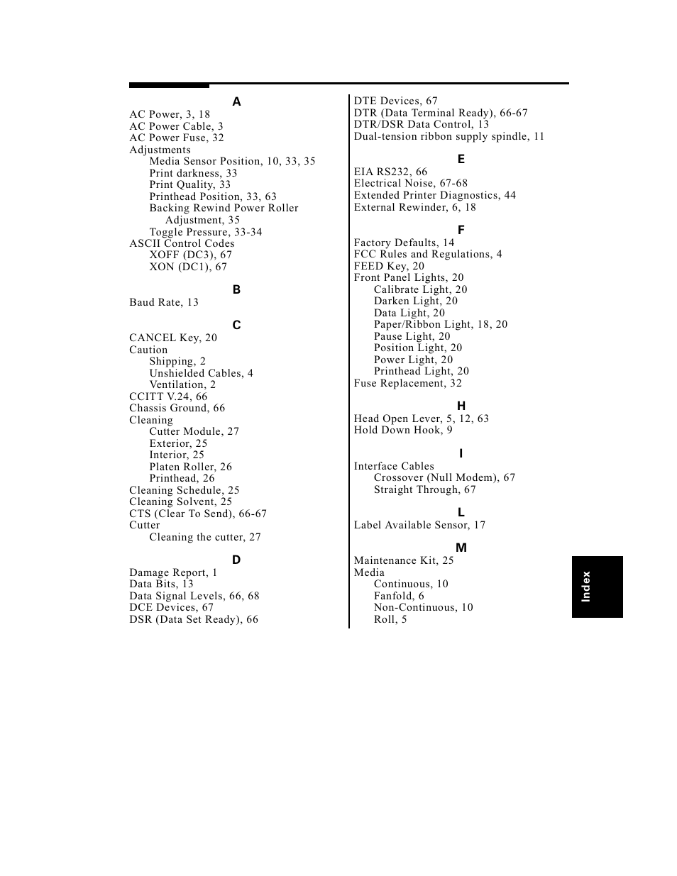 Index | Zebra Technologies S-300 User Manual | Page 79 / 80
