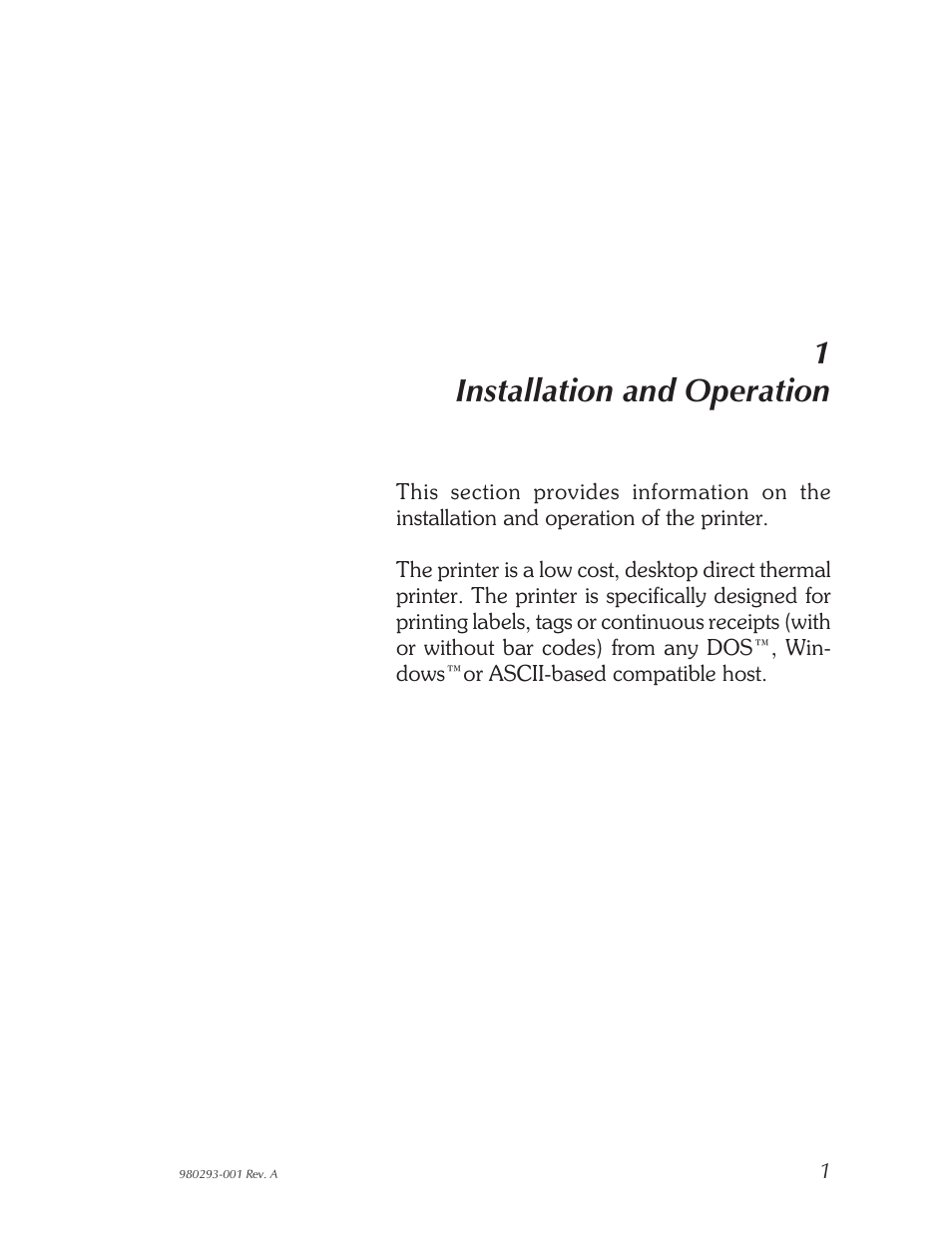 Installation and operation 1, 1installation and operation | Zebra Technologies 980293-001 User Manual | Page 7 / 28