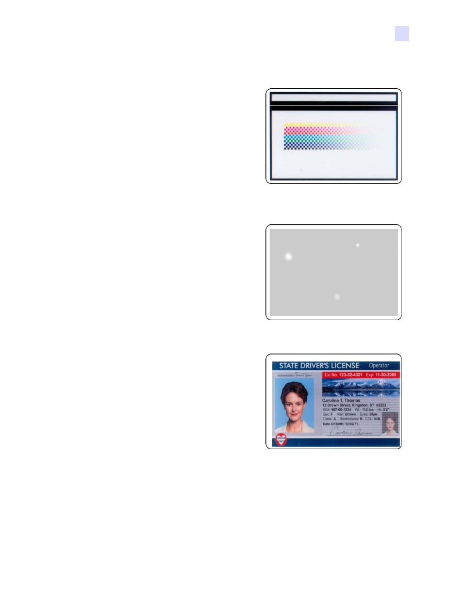 Random occurences of white (unprinted) spots, Image not centered on card, Image missing at top or bottom of card | Zebra Technologies P640I User Manual | Page 33 / 93