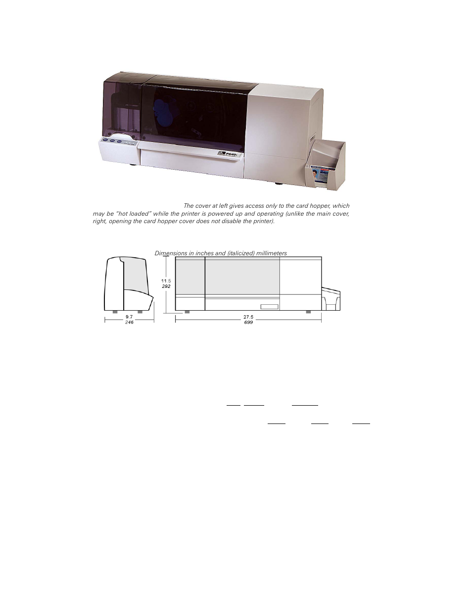 Technical note 1 - general information, P640i specifications, Card size | Card hopper, Throughput, Print system, Printhead resolution, Image size (typical), Magnetic stripe encoder (option), Cleaning system | Zebra Technologies P640I User Manual | Page 42 / 93