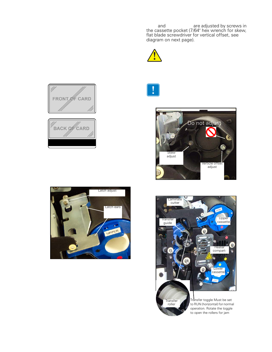 Techncial note 6 - laminator, Skew (rotation), Horizontal offset (left-right) | Vertical offset (up-down), Technical note 6, With a, Do not adjust | Zebra Technologies P640I User Manual | Page 65 / 93