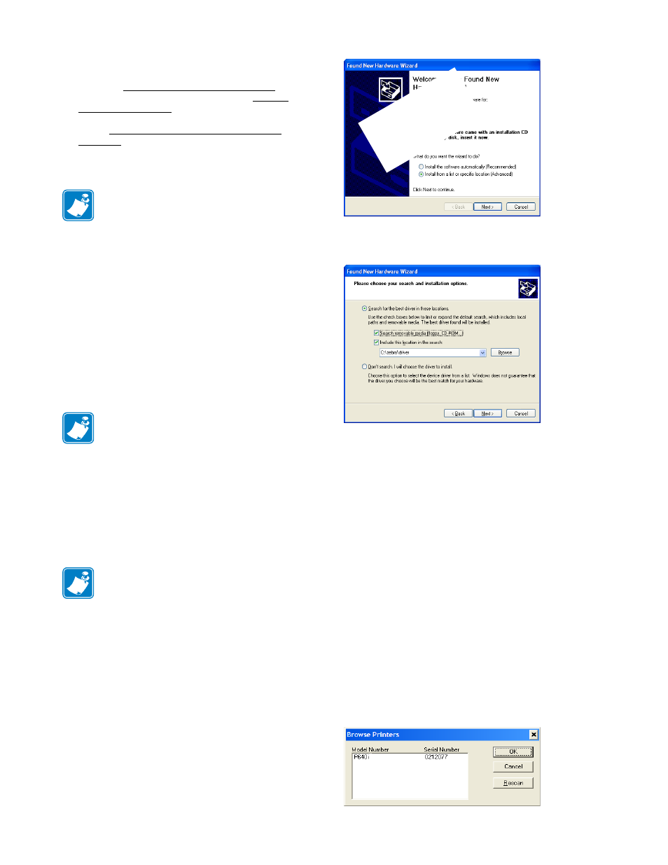 Installing the printer driver, New hardware found wizard | Zebra Technologies P640I User Manual | Page 84 / 93