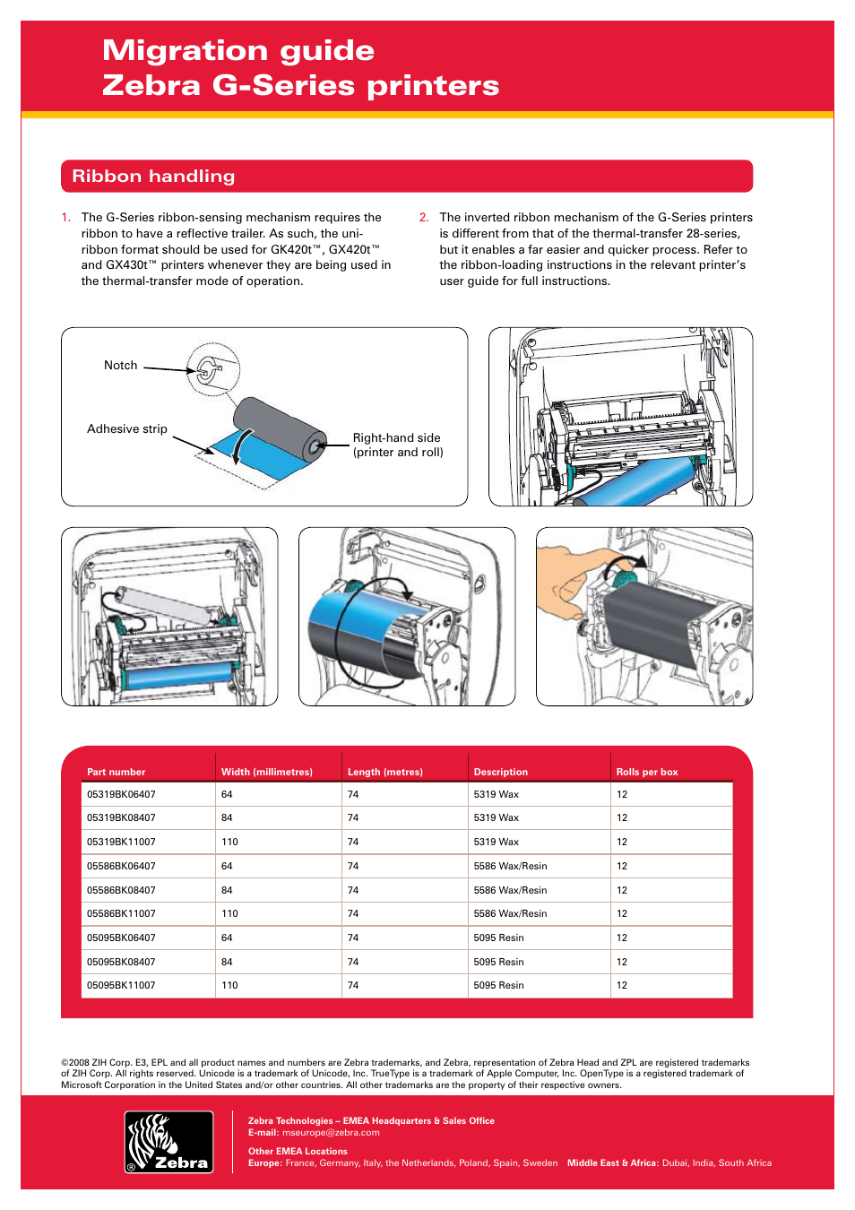 Migration guide zebra g-series printers, G-series features, Ribbon handling | Zebra Technologies Zebra G-Series GX430 User Manual | Page 4 / 4