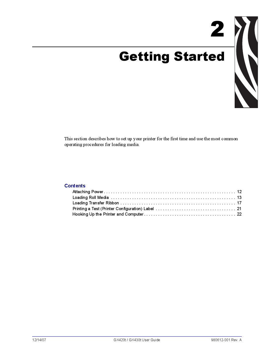 Getting started, 2 • getting started | Zebra Technologies GX420T User Manual | Page 23 / 108