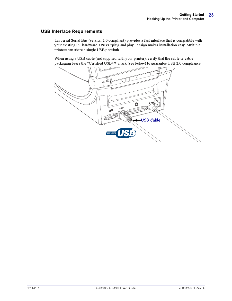 Usb interface requirements | Zebra Technologies GX420T User Manual | Page 35 / 108