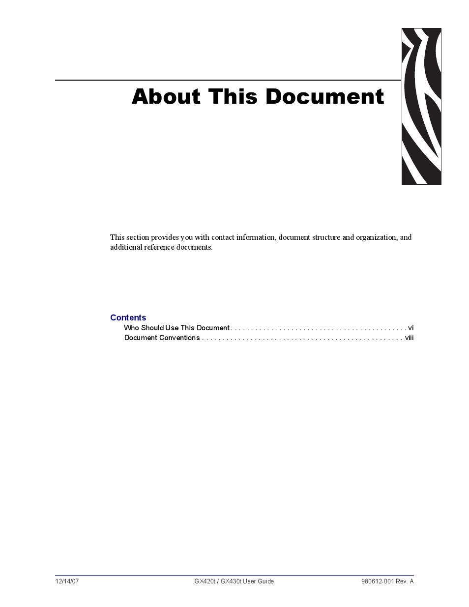 About this document | Zebra Technologies GX420T User Manual | Page 5 / 108