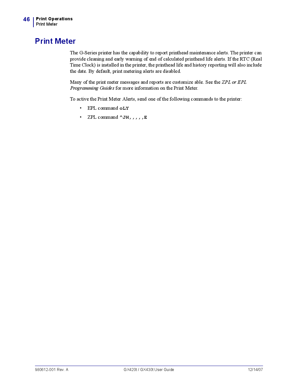 Print meter | Zebra Technologies GX420T User Manual | Page 58 / 108