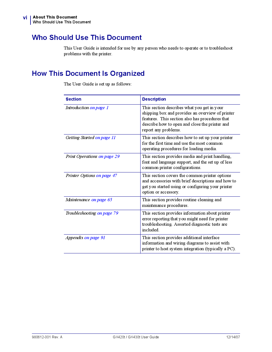 Who should use this document, How this document is organized | Zebra Technologies GX420T User Manual | Page 6 / 108