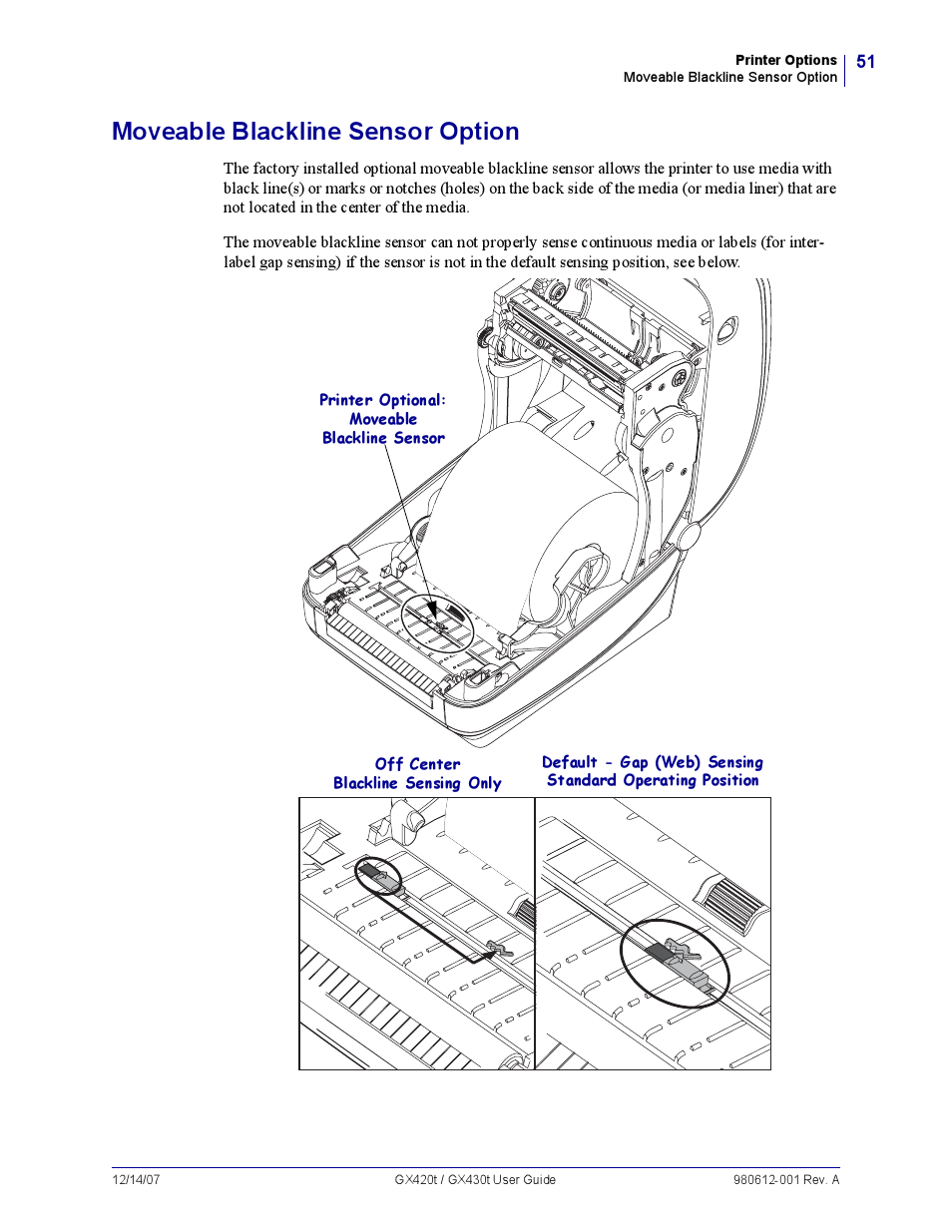 Moveable blackline sensor option | Zebra Technologies GX420T User Manual | Page 63 / 108