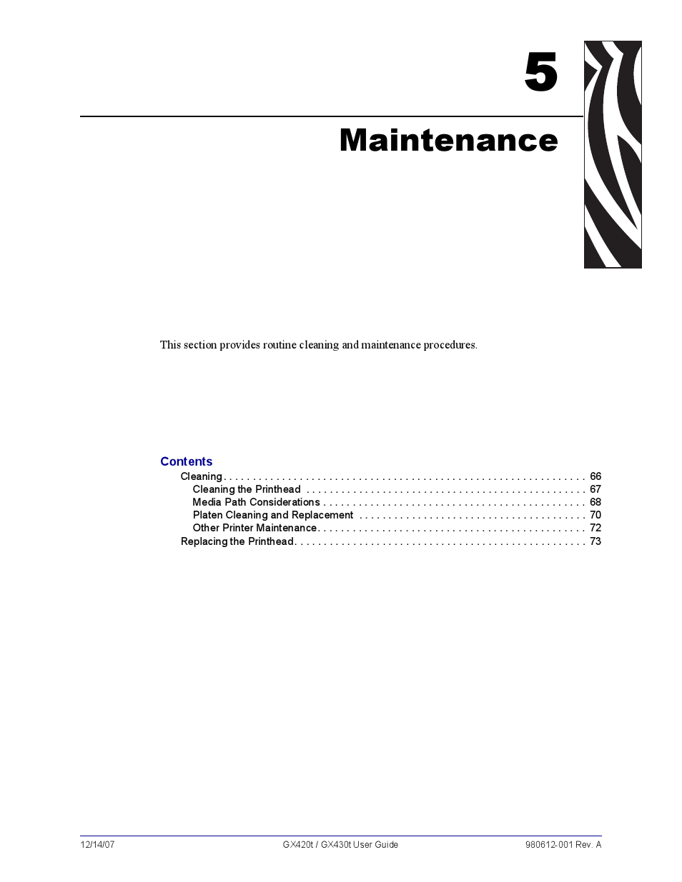 Maintenance, 5 • maintenance | Zebra Technologies GX420T User Manual | Page 77 / 108