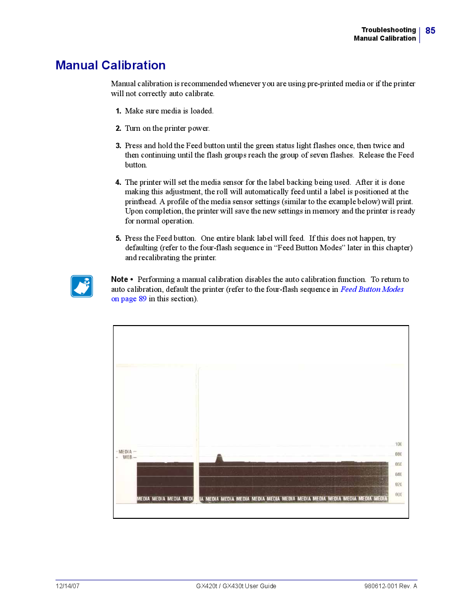 Manual calibration | Zebra Technologies GX420T User Manual | Page 97 / 108