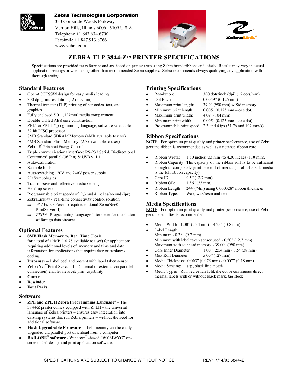 Zebra Technologies Zebra LP 3844-Z User Manual | 2 pages