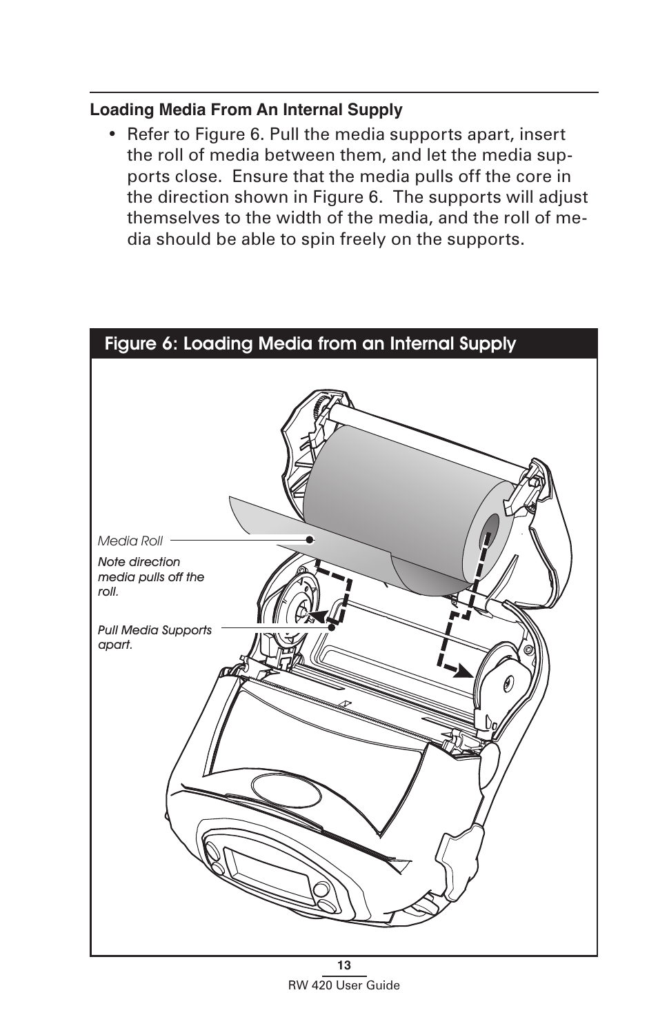 Loading media from an internal supply, Upply, Figure 6: loading media from an internal supply | Zebra Technologies LI 72 User Manual | Page 13 / 62