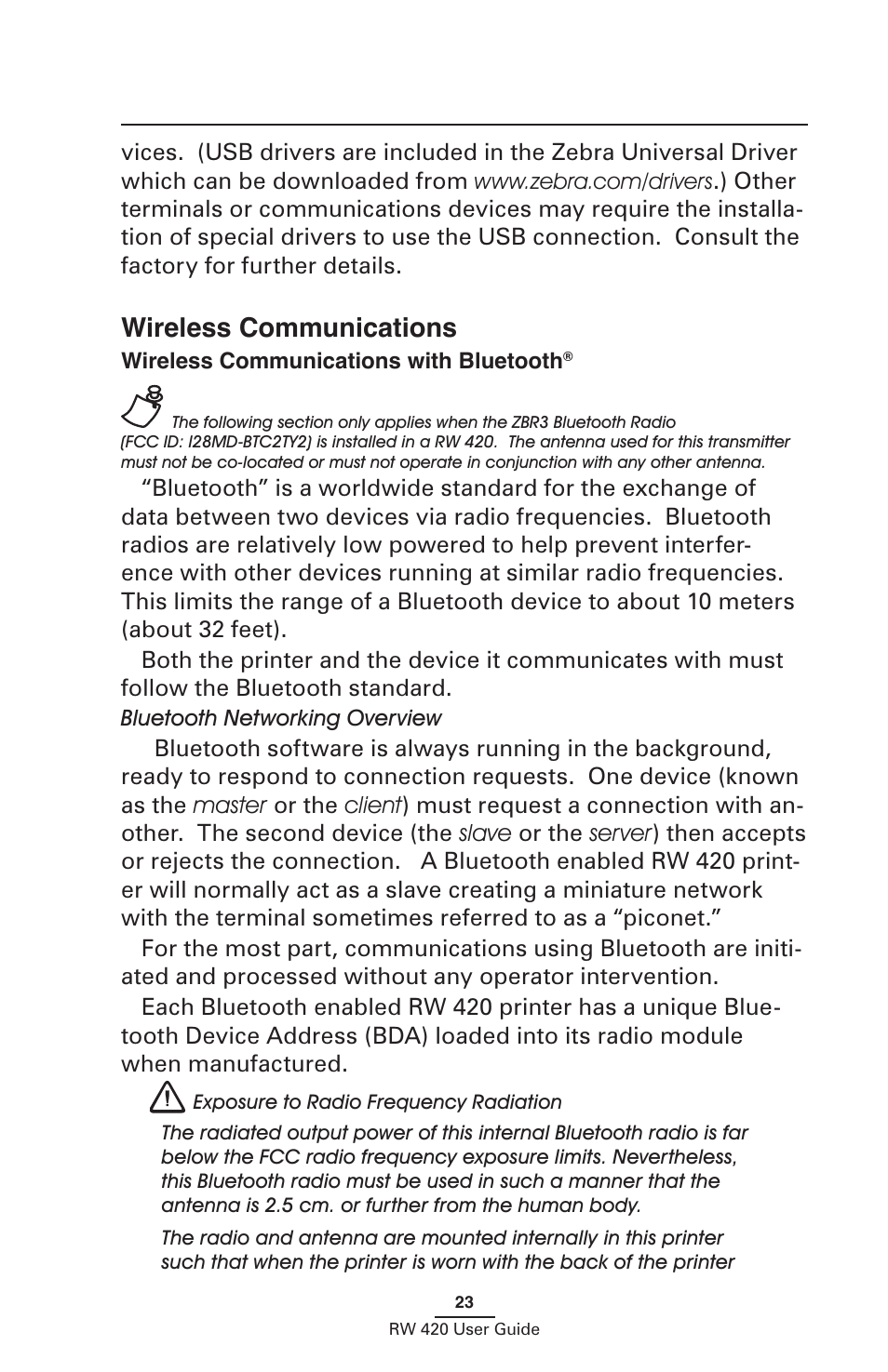 Wireless communications, Wireless communications with bluetooth | Zebra Technologies LI 72 User Manual | Page 23 / 62