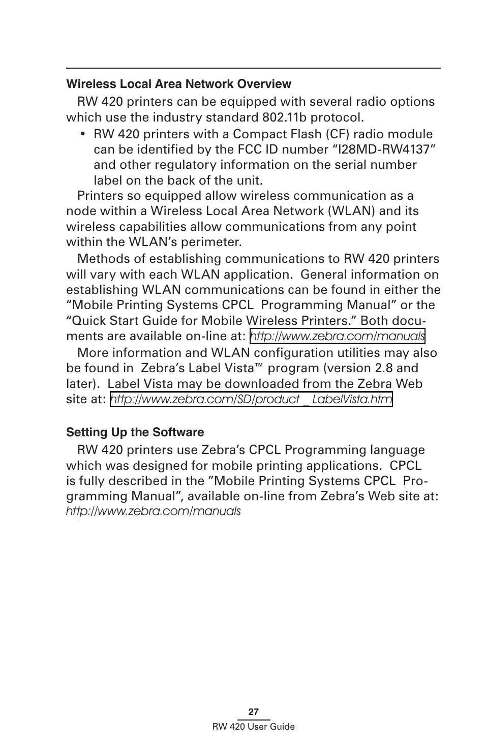Wireless local area network overview, Setting up the software | Zebra Technologies LI 72 User Manual | Page 27 / 62