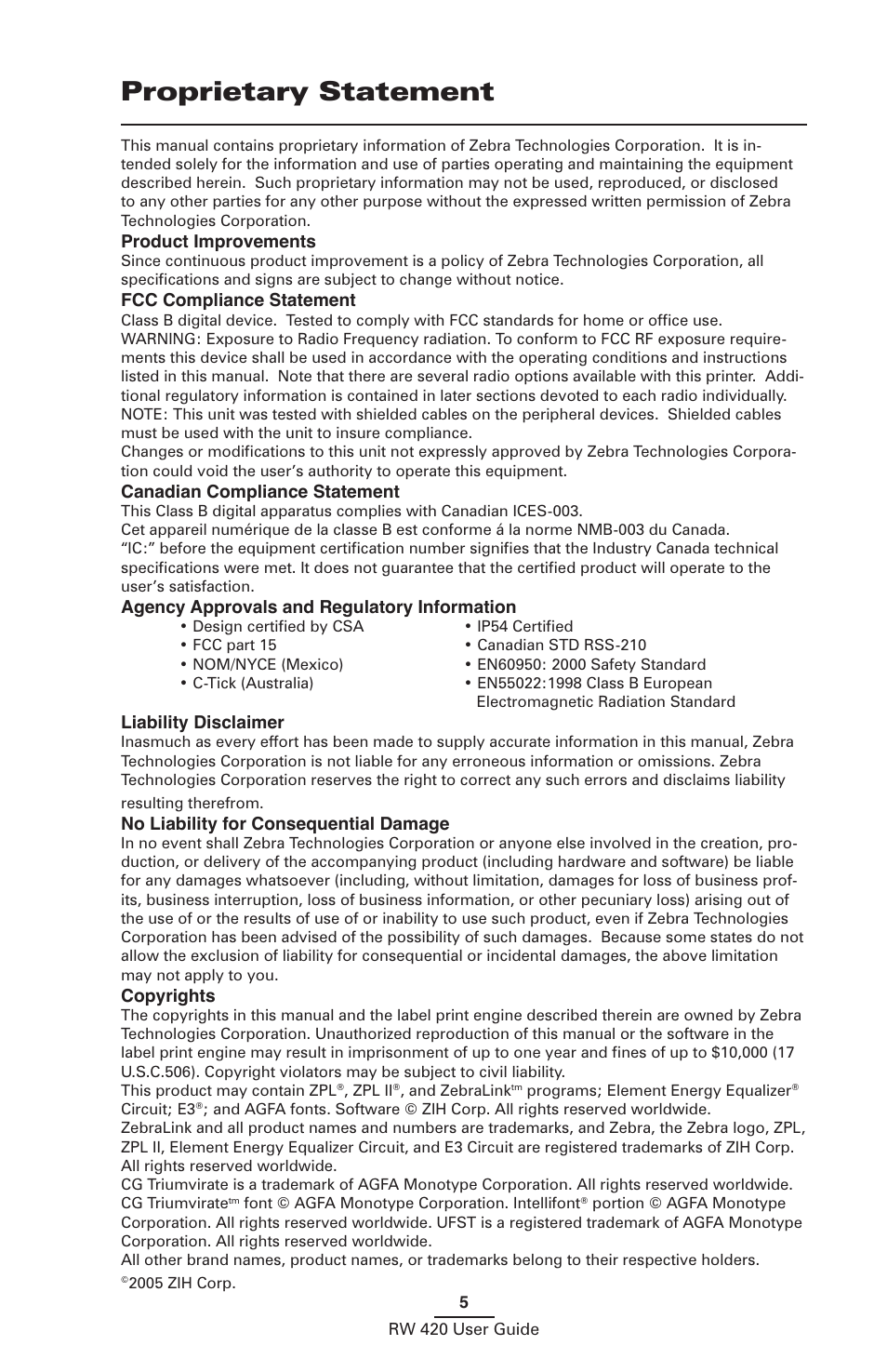 Proprietary statement | Zebra Technologies LI 72 User Manual | Page 5 / 62