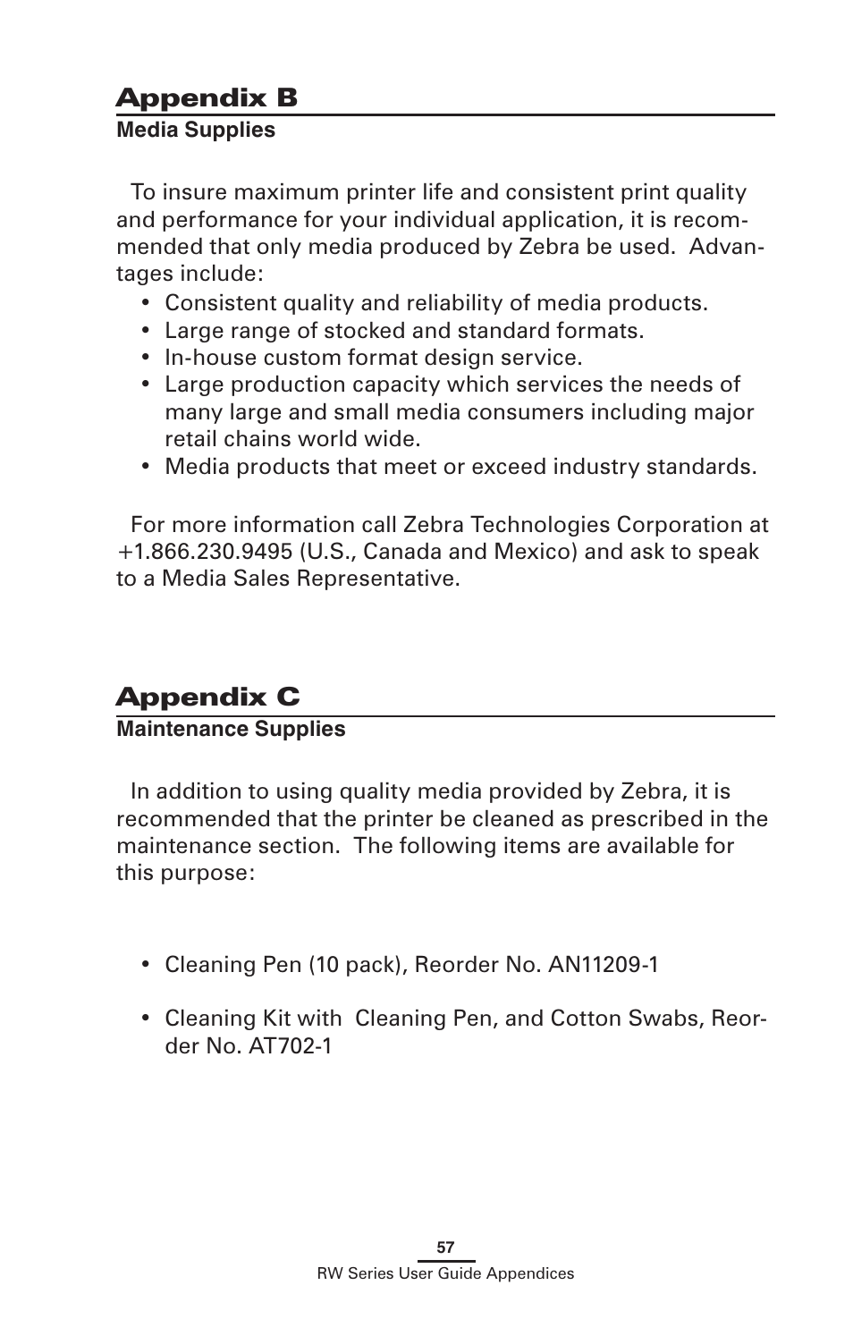 Appendix b, Appendix c | Zebra Technologies LI 72 User Manual | Page 57 / 62