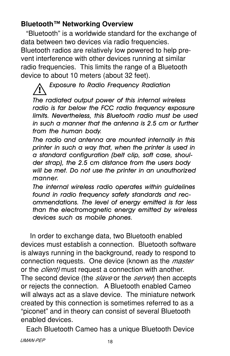 Bluetooth™ networking overview | Zebra Technologies Cameo Portable Encoding Printer User Manual | Page 18 / 30