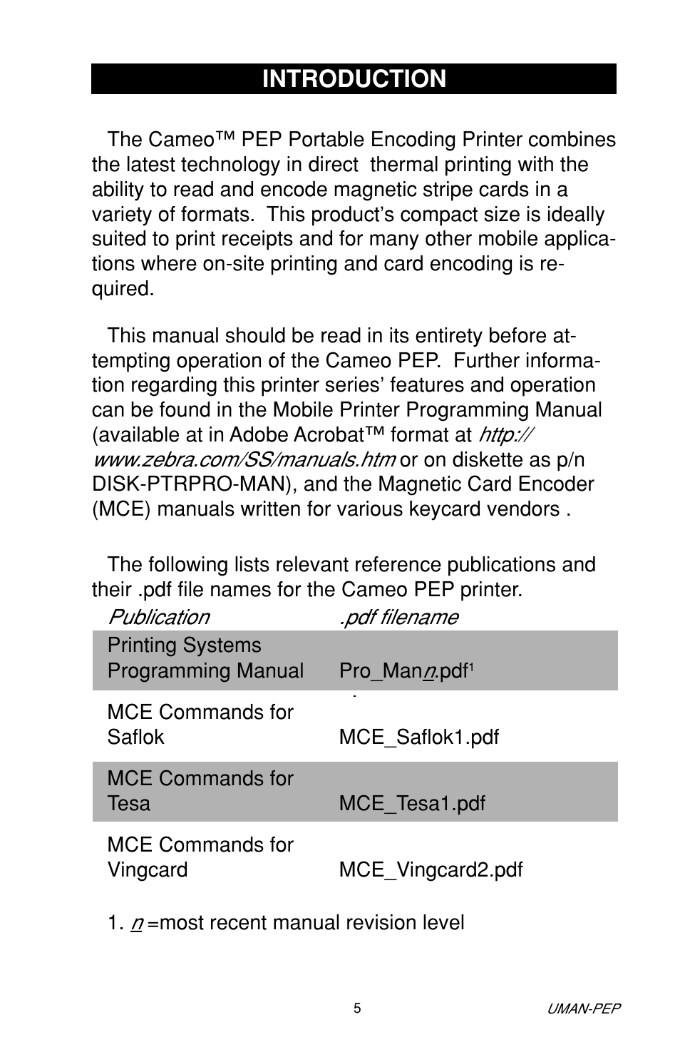 Introduction | Zebra Technologies Cameo Portable Encoding Printer User Manual | Page 5 / 30