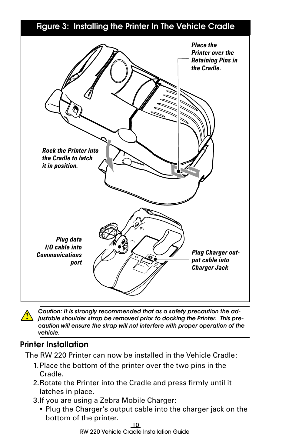 Printer installation | Zebra Technologies RW 220 User Manual | Page 10 / 16