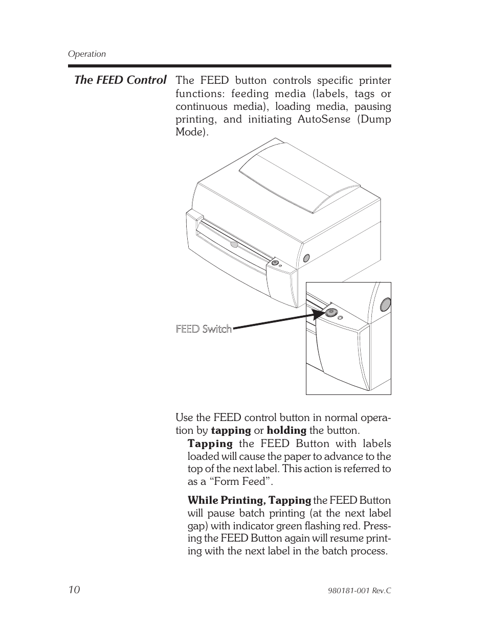 The feed con trol 10 | Zebra Technologies Strata Thermal Printers User Manual | Page 18 / 70