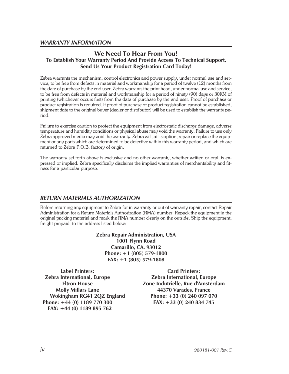 We need to hear from you | Zebra Technologies Strata Thermal Printers User Manual | Page 4 / 70