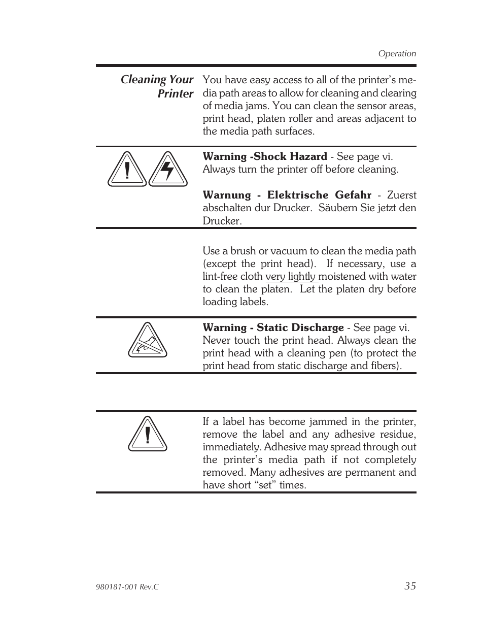 Cleaning your printer 35 | Zebra Technologies Strata Thermal Printers User Manual | Page 43 / 70