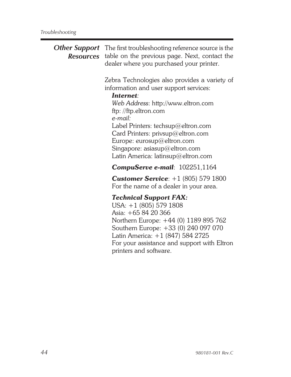 Other sup port re sources 44 | Zebra Technologies Strata Thermal Printers User Manual | Page 52 / 70